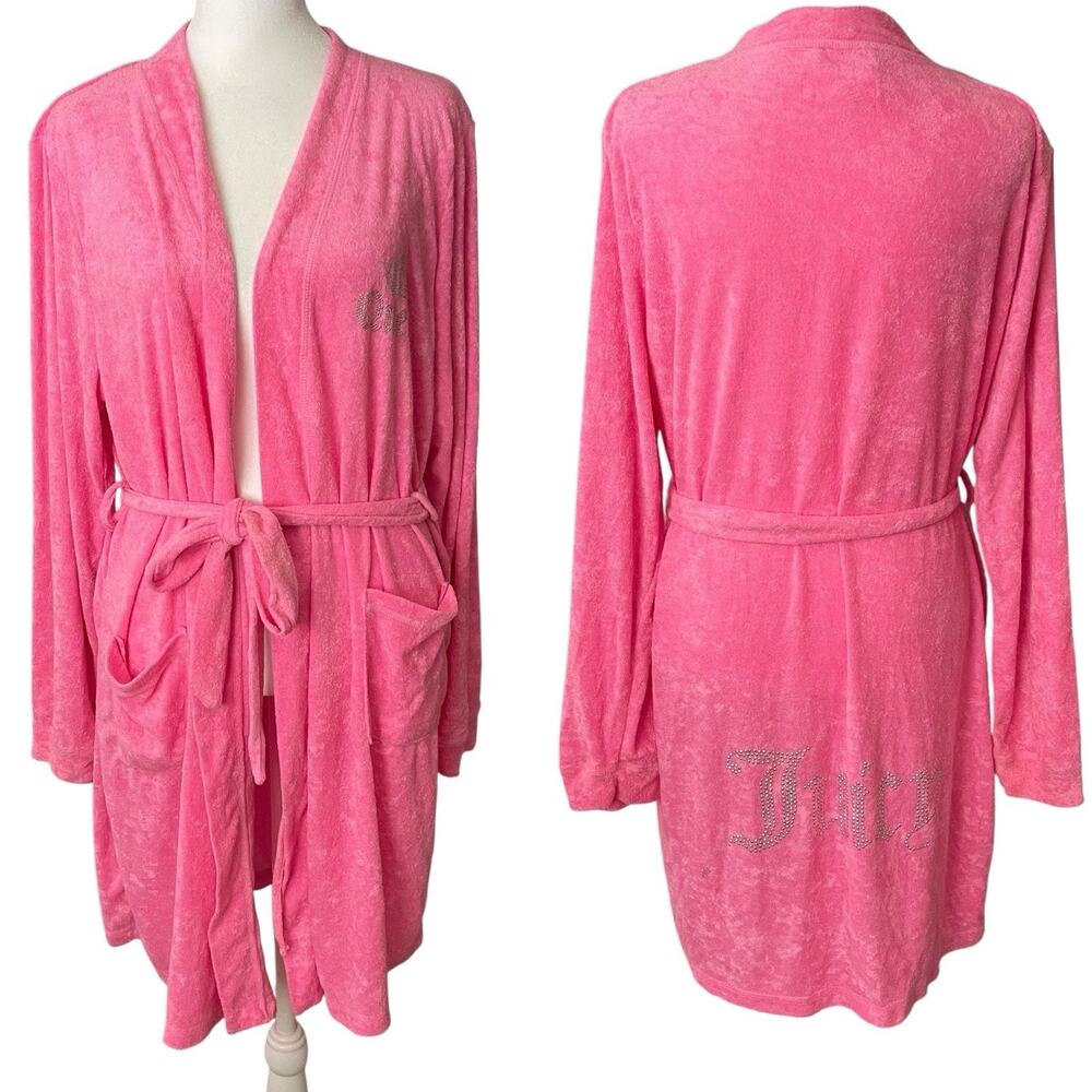 Juicy Couture Large XL Soft Robe Bling Pink Belted Wrap Logo Back
